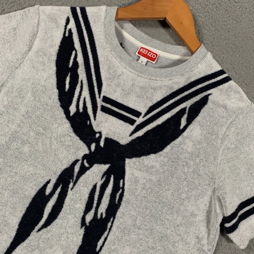 Kenzo Sailor Scarf T-Shirt Unisex Small Grey Terry Cloth Short Sleeve Graphic